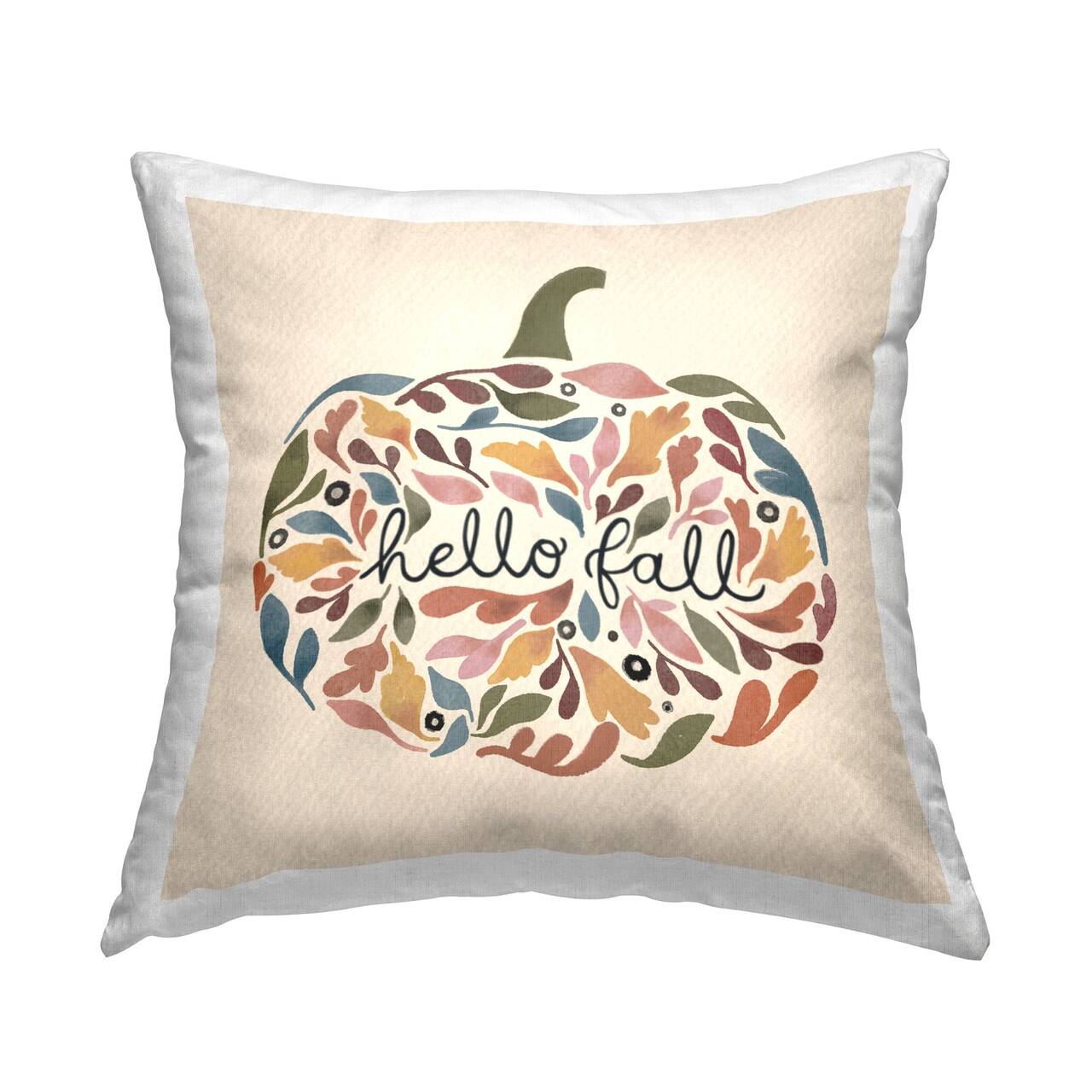Stupell Industries Hello Fall Mixed Leaves Pumpkin Calligraphy Throw Pillow